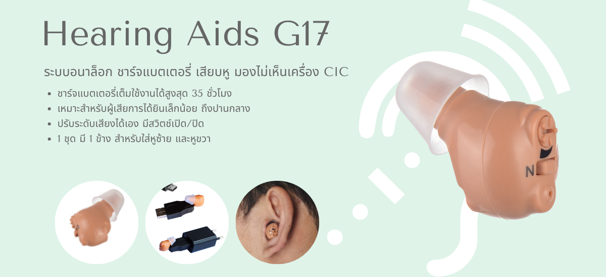 เครื่องช่วยฟัง G17 ระบบอนาล็อก ใส่ในรูหู  ชาร์จแบต