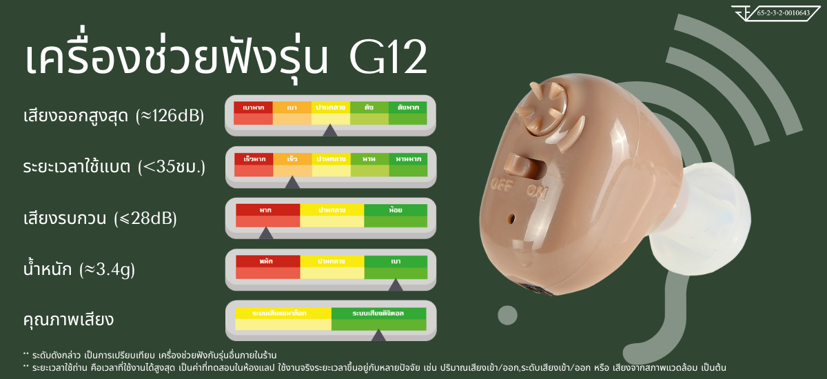 คุณสมบัติ เครื่องช่วยฟัง Hearing Aids G12