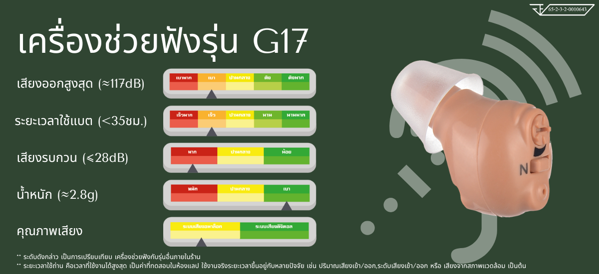 คุณสมบัติ เครื่องช่วยฟัง Hearing Aids G17